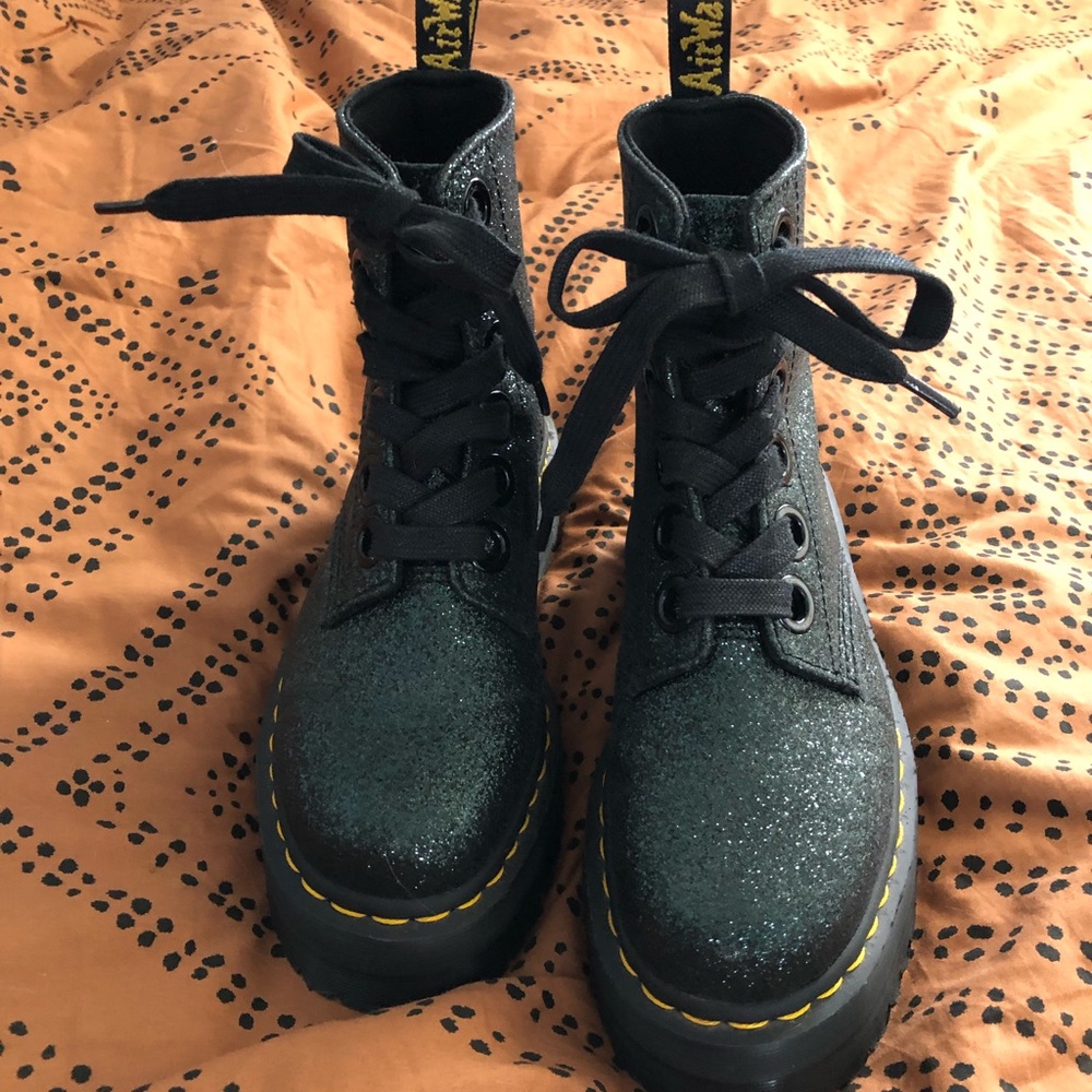 Dr. Martens Molly Green Glitter Platform Boots